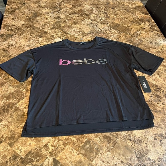 NEW BEBE Sport Rainbow Dot Bling Logo Cropped Tee Top Short Sleeve 1X Plus Size - Picture 7 of 12